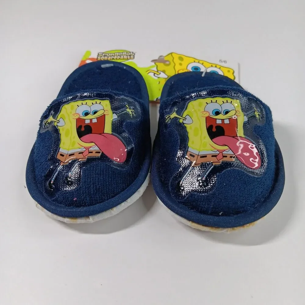 Nickelodeon Nick Jr Toddler Boys Girls Spongebob Slippers 5/6 Navy Blue NWT 2005